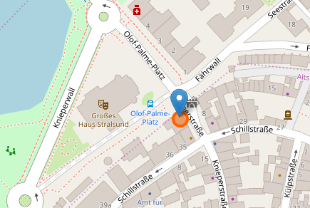 Karte: Knieperstraße 12, Stralsund — neben dem Theater